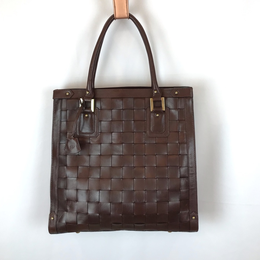 Banana Republic leather checked design tote NEW!